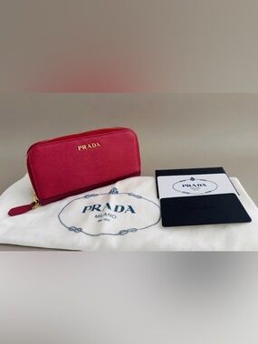 PRADA 1M0604 Hibiscus Pink Ibisco Saffiano Key Pouch - FULL SET Card & Dustbag